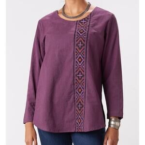 Marketplace India Women's Divya Embroidered Long Sleeve Popover Top 1X Purple